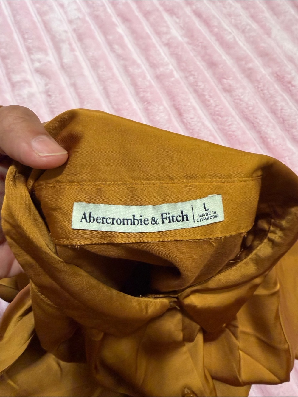 Abercrombie & Fitch Golden Brown Satin Button-Front Shirt